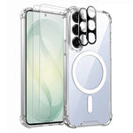 For Samsung Galaxy S25 Magnetic Case TPU + Acrylic Air Cushion Corners Protective Phone Cover with 2Pcs Camera Protector + 2Pcs Screen Protector