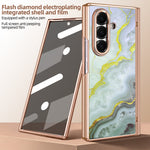 Til Samsung Galaxy Z Fold7 5G Magnetisk Etui Marmormønster Hængselbeskyttelse Telefoncover med Anti-kig-film og Stylus