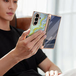 Til Samsung Galaxy Z Fold7 5G Magnetisk Etui Marmormønster Hængselbeskyttelse Telefoncover med Anti-kig-film og Stylus