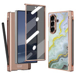 Til Samsung Galaxy Z Fold7 5G Magnetisk Etui Marmormønster Hængselbeskyttelse Telefoncover med Anti-kig-film og Stylus