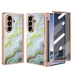 Til Samsung Galaxy Z Fold7 5G Magnetisk Etui Marmormønster Hængselbeskyttelse Telefoncover med Anti-kig-film og Stylus