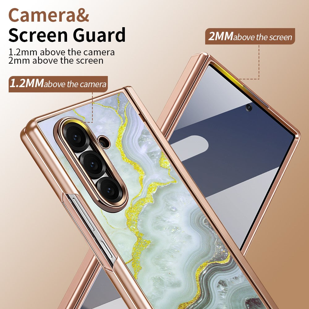 Til Samsung Galaxy Z Fold7 5G Magnetisk Etui Marmormønster Hængselbeskyttelse Telefoncover med Anti-kig-film og Stylus