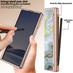 Til Samsung Galaxy Z Fold7 5G Magnetisk Etui Marmormønster Hængselbeskyttelse Telefoncover med Anti-kig-film og Stylus