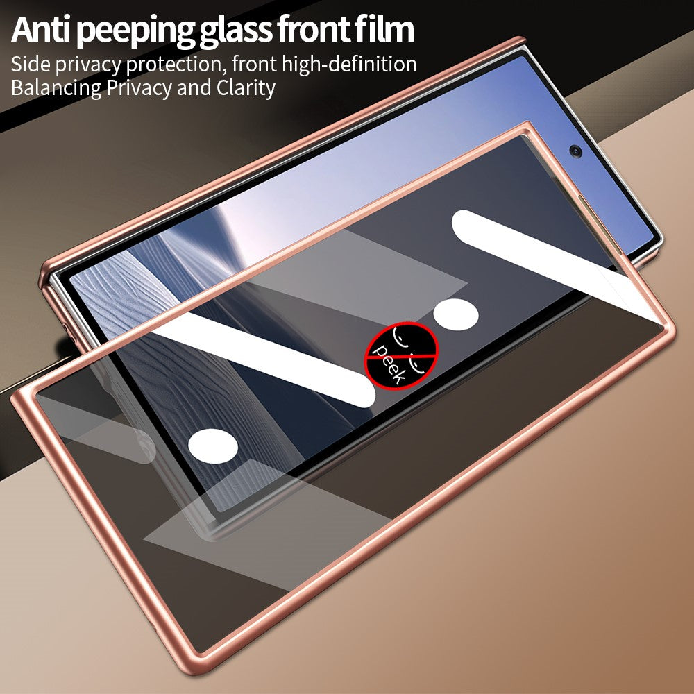 Til Samsung Galaxy Z Fold7 5G Magnetisk Etui Marmormønster Hængselbeskyttelse Telefoncover med Anti-kig-film og Stylus