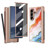 Til Samsung Galaxy Z Fold7 5G Magnetisk Etui Marmormønster Hængselbeskyttelse Telefoncover med Anti-kig-film og Stylus