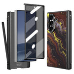Til Samsung Galaxy Z Fold7 5G Magnetisk Etui Marmormønster Hængselbeskyttelse Telefoncover med Anti-kig-film og Stylus