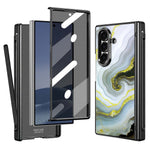 Til Samsung Galaxy Z Fold7 5G Magnetisk Etui Marmormønster Hængselbeskyttelse Telefoncover med Anti-kig-film og Stylus