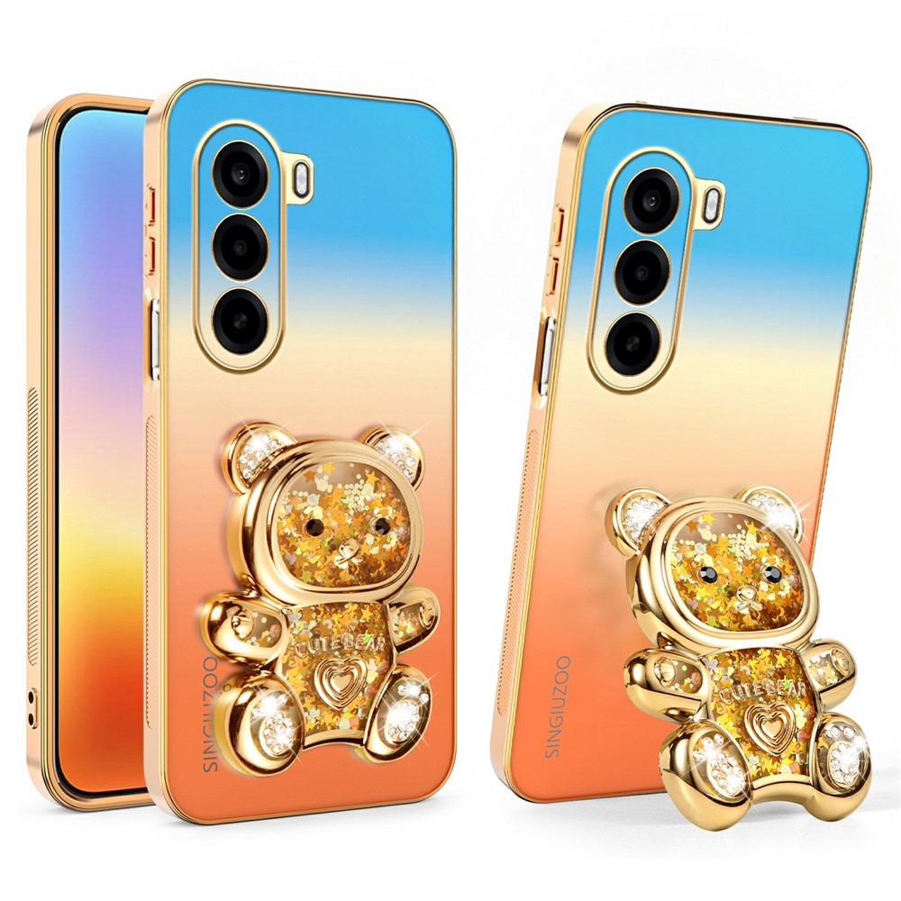 SINGIUZOO för OnePlus Nord CE6 Lite 5G / Turbo 6X 5G / Realme P4x 5G-skal Glitter Björn Stativ Elektropläterad Gradient Färg PC + TPU mobilskal