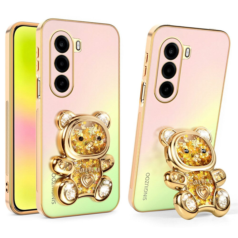 SINGIUZOO för OnePlus Nord CE6 Lite 5G / Turbo 6X 5G / Realme P4x 5G-skal Glitter Björn Stativ Elektropläterad Gradient Färg PC + TPU mobilskal