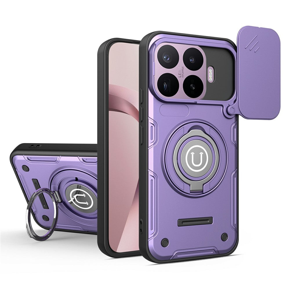 For Xiaomi 17T Case with Slide Camera Cover Ring Kickstand PC + TPU Phone Shell