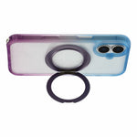 For iPhone 16 Case with 150cm Lanyard, Ring Kickstand Gradient Glitter PC + TPU Phone Cover