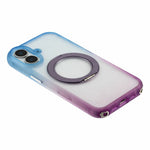 For iPhone 16 Case with 150cm Lanyard, Ring Kickstand Gradient Glitter PC + TPU Phone Cover