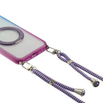 For iPhone 16 Case with 150cm Lanyard, Ring Kickstand Gradient Glitter PC + TPU Phone Cover