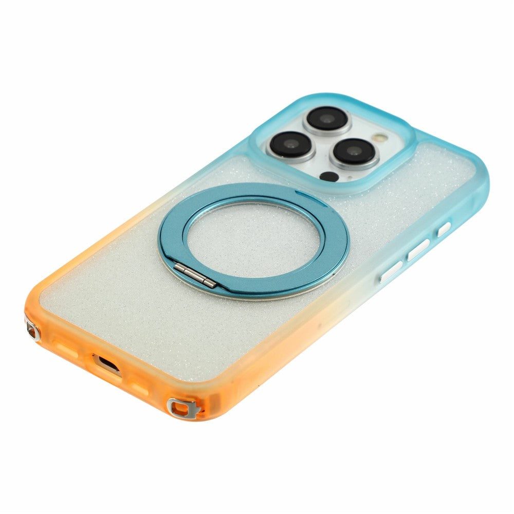 For iPhone 16 Pro Max Case with 150cm Lanyard , Ring Kickstand Gradient Glitter PC + TPU Phone Cover