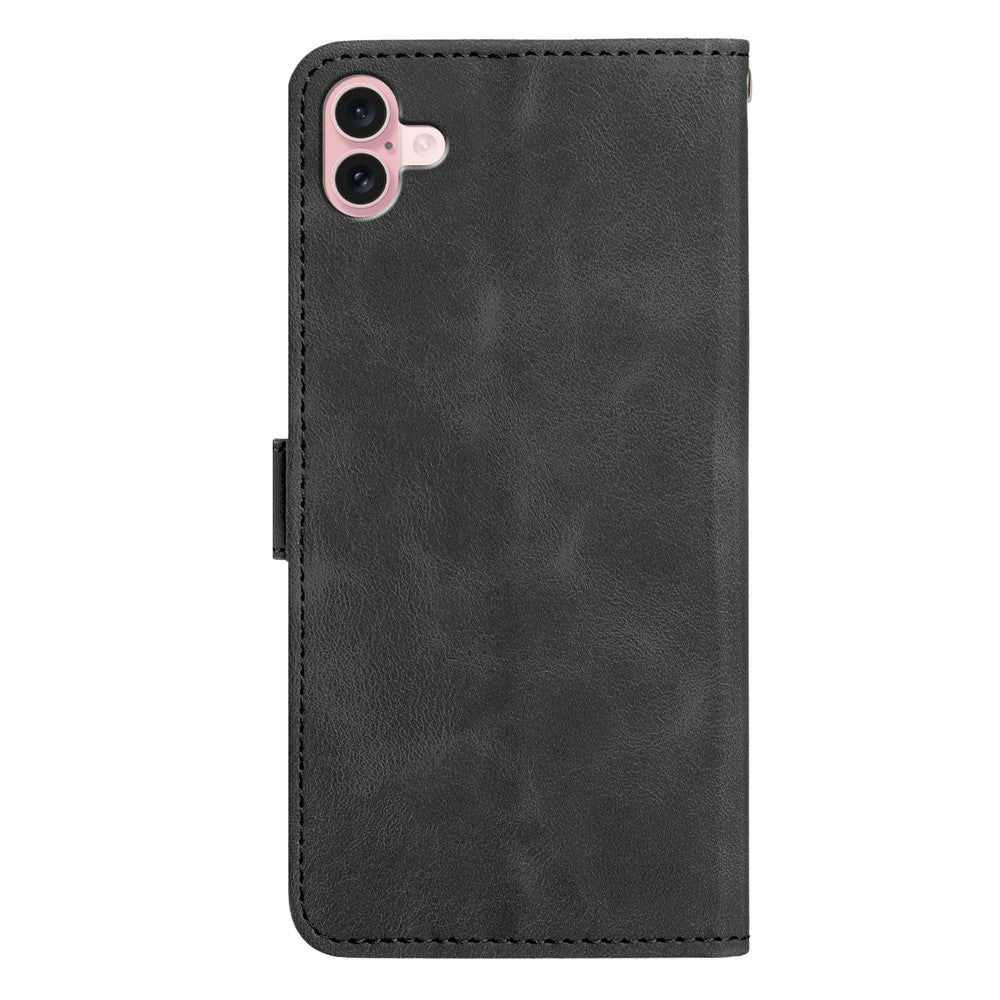 For iPhone 16 Wallet Case Imprinted Cat Butterfly Leather Phone Cover with Wrist Strap