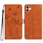 For iPhone 16 Wallet Case Imprinted Cat Butterfly Leather Phone Cover with Wrist Strap
