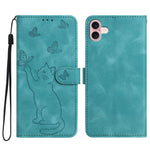 For iPhone 16 Wallet Case Imprinted Cat Butterfly Leather Phone Cover with Wrist Strap