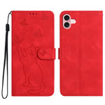 For iPhone 16 Wallet Case Imprinted Cat Butterfly Leather Phone Cover with Wrist Strap