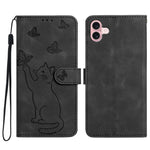 For iPhone 16 Plus Wallet Case Imprinted Cat Butterfly Leather Phone Cover with Wrist Strap