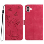 For iPhone 16 Plus Wallet Case Imprinted Cat Butterfly Leather Phone Cover with Wrist Strap