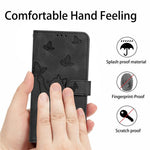 Til iPhone 16 Pro Pung Etui Præget Kat Sommerfugl Læder Telefoncover med Håndrem
