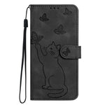 Til iPhone 16 Pro Pung Etui Præget Kat Sommerfugl Læder Telefoncover med Håndrem