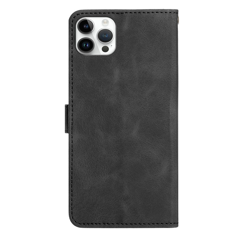 Til iPhone 16 Pro Pung Etui Præget Kat Sommerfugl Læder Telefoncover med Håndrem