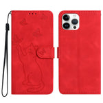Til iPhone 16 Pro Pung Etui Præget Kat Sommerfugl Læder Telefoncover med Håndrem