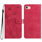 For iPhone 17th / 16th Wallet Case Imprinted Cat Butterfly Leather Phone Cover with Wrist Strap