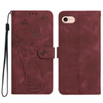 For iPhone 17th / 16th Wallet Case Imprinted Cat Butterfly Leather Phone Cover with Wrist Strap