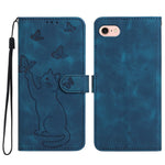 For iPhone 17th / 16th Wallet Case Imprinted Cat Butterfly Leather Phone Cover with Wrist Strap