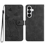 Til Samsung Galaxy S26+ Wallet Cover med trykt katte- og sommerfuglemønster i læder, telefoncover med håndledsrem