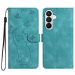 Til Samsung Galaxy S26+ Wallet Cover med trykt katte- og sommerfuglemønster i læder, telefoncover med håndledsrem