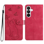Til Samsung Galaxy S26+ Wallet Cover med trykt katte- og sommerfuglemønster i læder, telefoncover med håndledsrem
