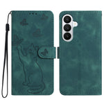 Til Samsung Galaxy S26+ Wallet Cover med trykt katte- og sommerfuglemønster i læder, telefoncover med håndledsrem