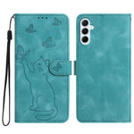 Til Samsung Galaxy A37 5G Pung Etui Med Præget Kat Sommerfugl Læder Telefoncover Med Håndledsrem