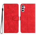 Til Samsung Galaxy A37 5G Pung Etui Med Præget Kat Sommerfugl Læder Telefoncover Med Håndledsrem