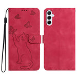 Til Samsung Galaxy A37 5G Pung Etui Med Præget Kat Sommerfugl Læder Telefoncover Med Håndledsrem