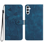 Til Samsung Galaxy A37 5G Pung Etui Med Præget Kat Sommerfugl Læder Telefoncover Med Håndledsrem