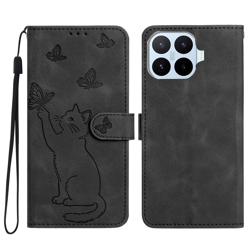 For Xiaomi 17T Wallet Case Imprinted Cat Butterfly Leather Phone Cover with Wrist Strap