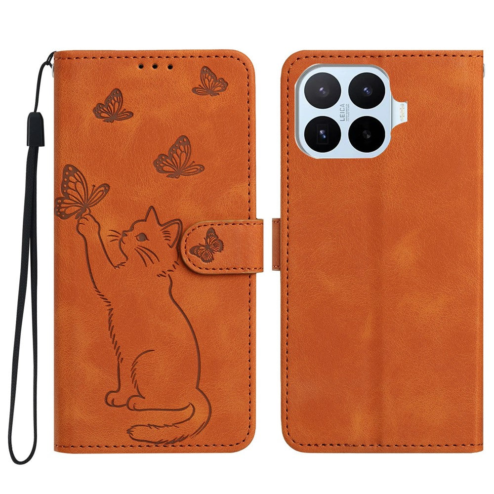 For Xiaomi 17T Wallet Case Imprinted Cat Butterfly Leather Phone Cover with Wrist Strap