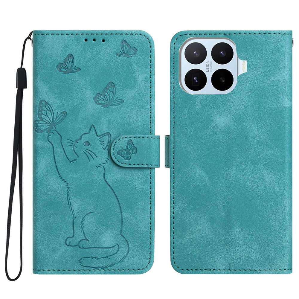 Xiaomi 17T Plånboksfodral Läderfodral med Tryckt Kattfjäril och Handledsrem