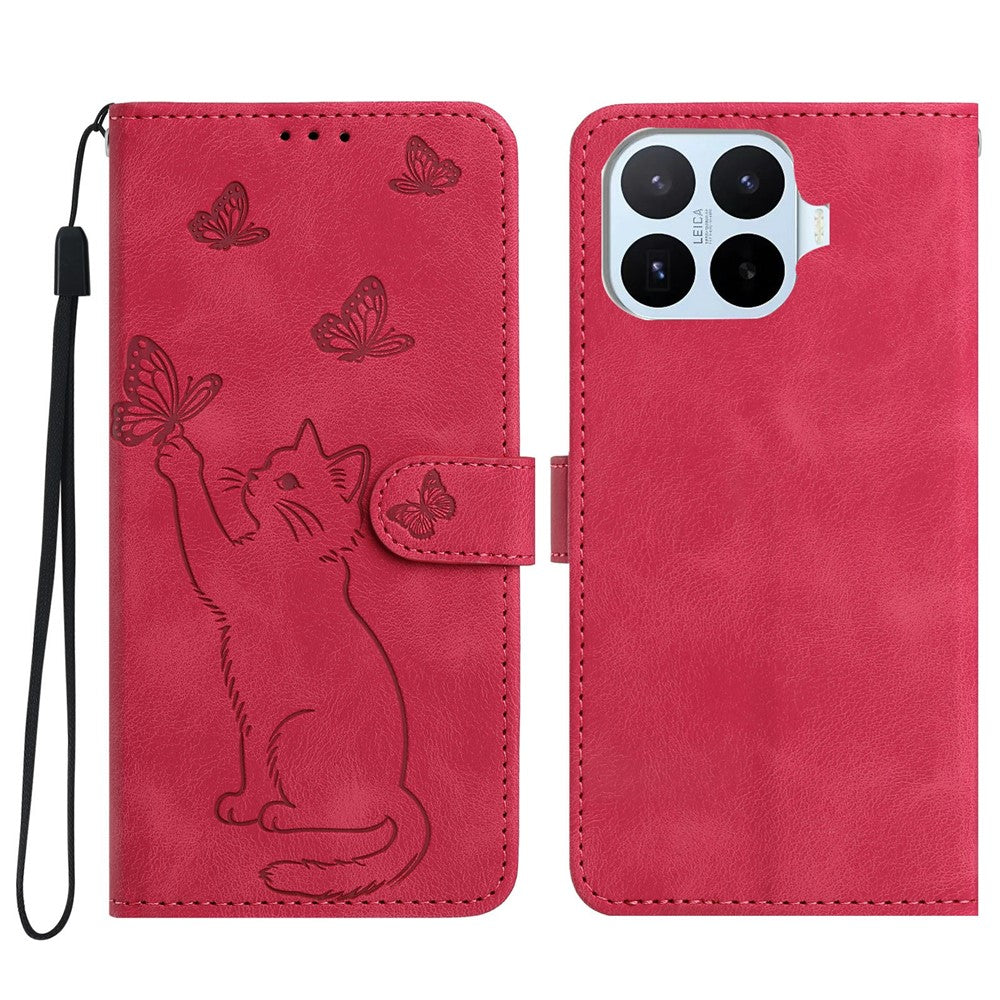 For Xiaomi 17T Wallet Case Imprinted Cat Butterfly Leather Phone Cover with Wrist Strap