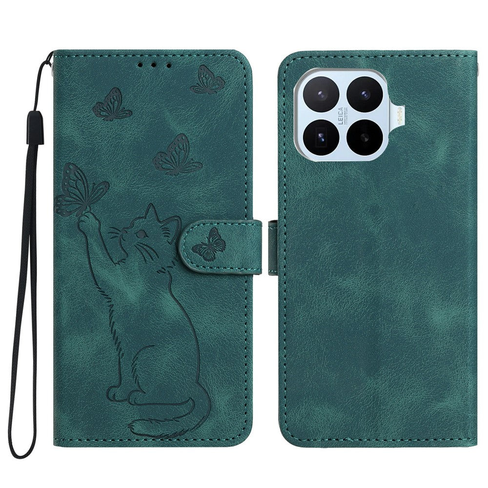 For Xiaomi 17T Wallet Case Imprinted Cat Butterfly Leather Phone Cover with Wrist Strap