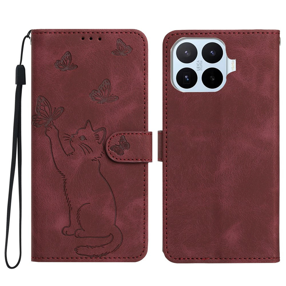 For Xiaomi 17T Wallet Case Imprinted Cat Butterfly Leather Phone Cover with Wrist Strap