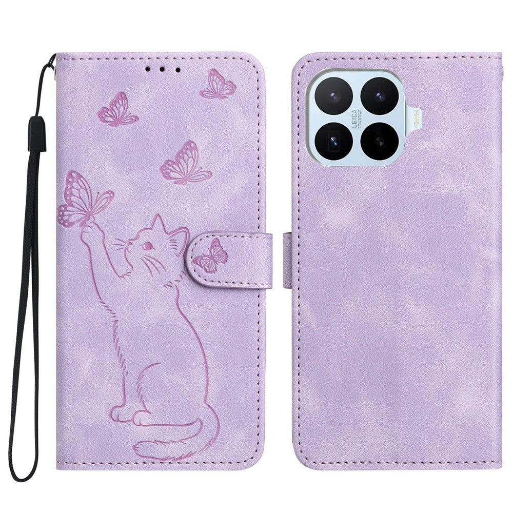 Xiaomi 17T Pro Plånboksfodral Läderfodral med Tryckt Kattfjäril och Handledsrem