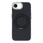 For iPhone 17th / 16th Case Rotating Kickstand PC + TPU IMD Protective Cover with Rhinestones Camera Frame