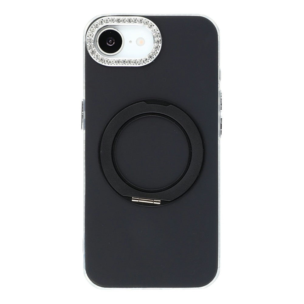 For iPhone 17th / 16th Case Rotating Kickstand PC + TPU IMD Protective Cover with Rhinestones Camera Frame