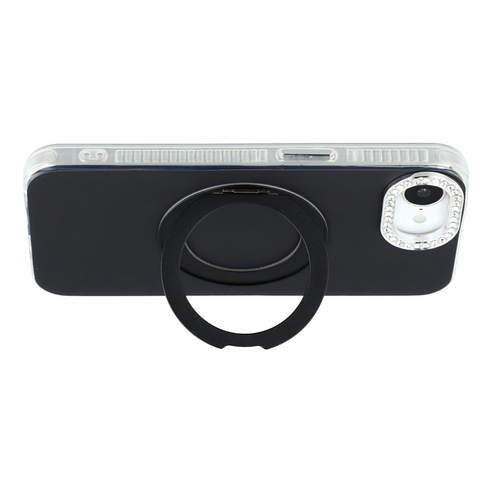 For iPhone 17th / 16th Case Rotating Kickstand PC + TPU IMD Protective Cover with Rhinestones Camera Frame