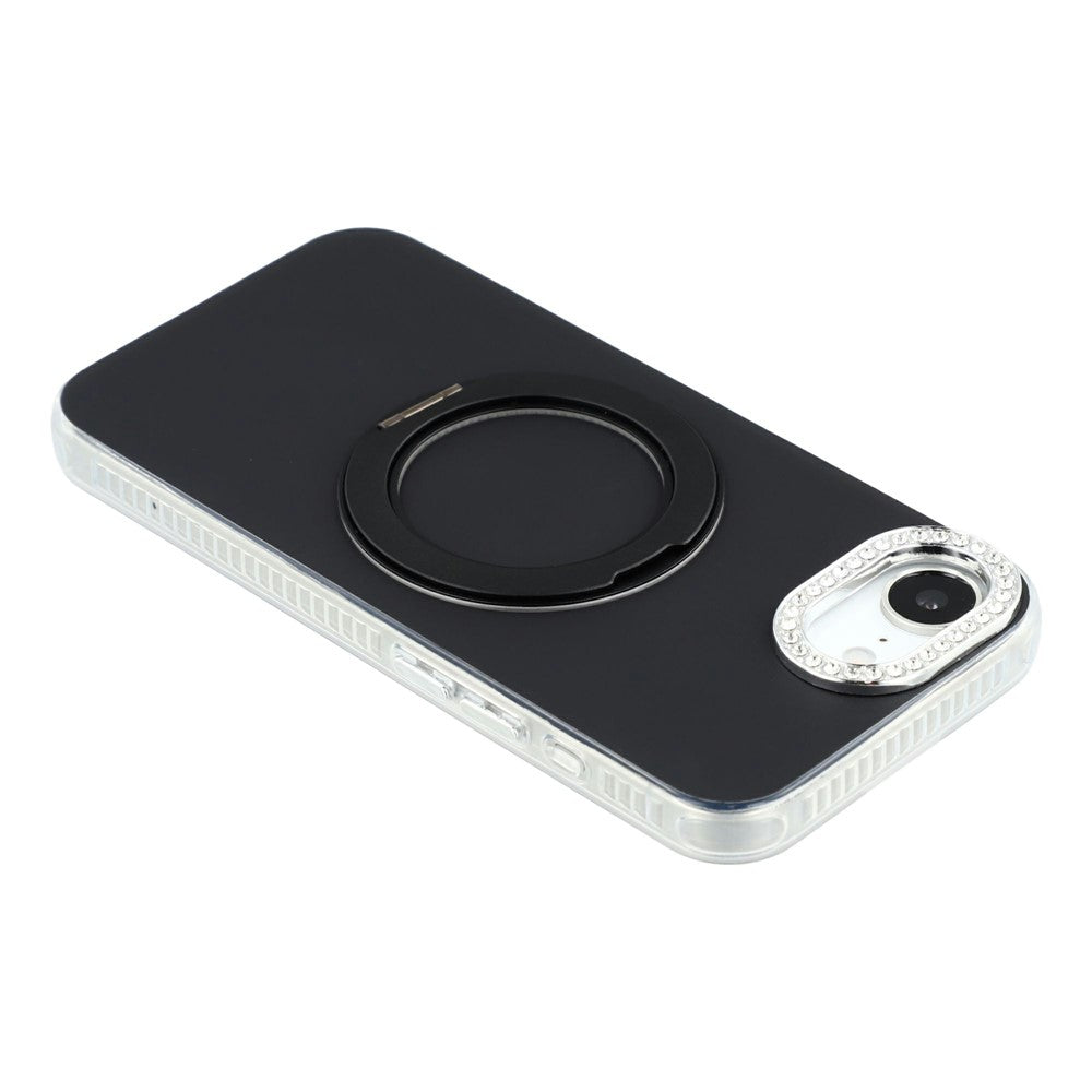 For iPhone 17th / 16th Case Rotating Kickstand PC + TPU IMD Protective Cover with Rhinestones Camera Frame